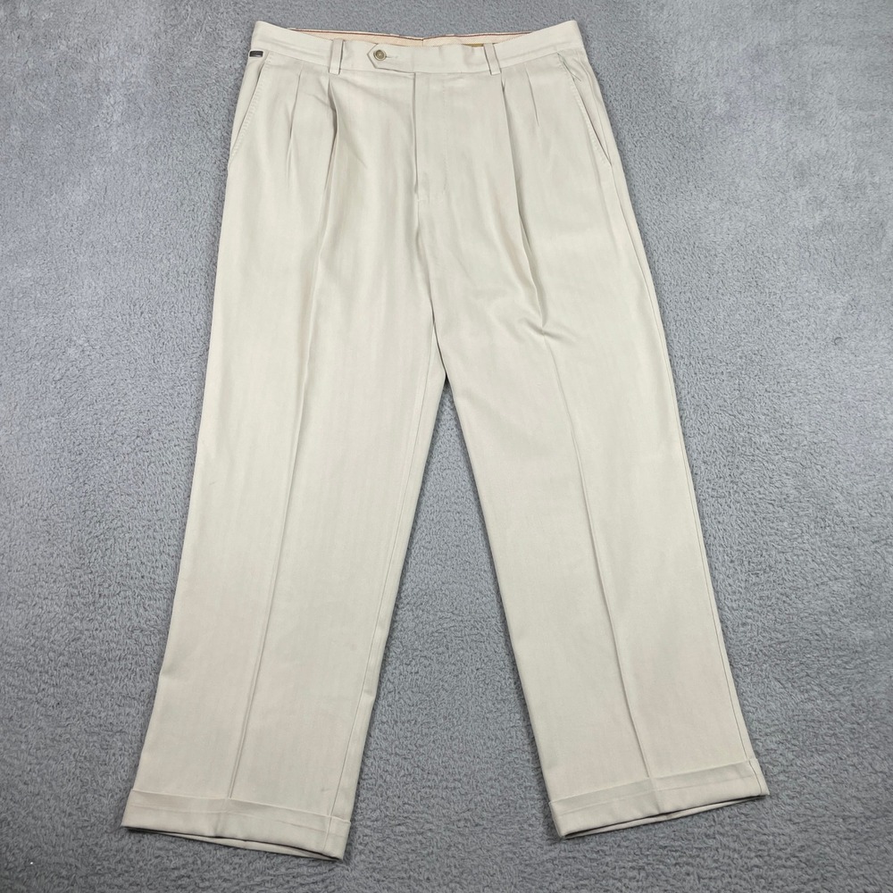 Tommy Bahama Pants Mens 35x34 (Fits 35x29) Silk Double Pleated Dress Beige Tan